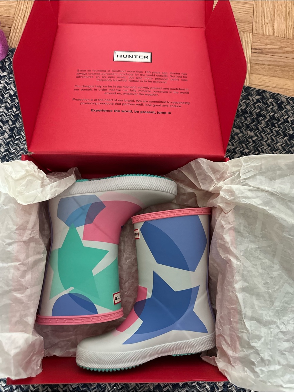 Hunter Kids' Boots Exclusive Geometric Color Block Design. Size EUR 29